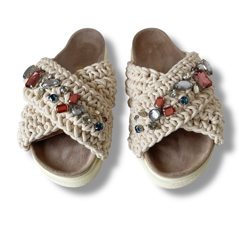Inuikii Woven Stone Slide Sandals in Ivory  Size EU 39/ US 8.5
